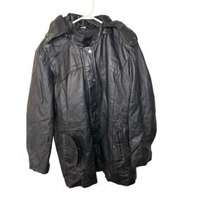 Vintage Excelled Collection Leather Coat Men's Size 2XL Zipper & Snaps Black